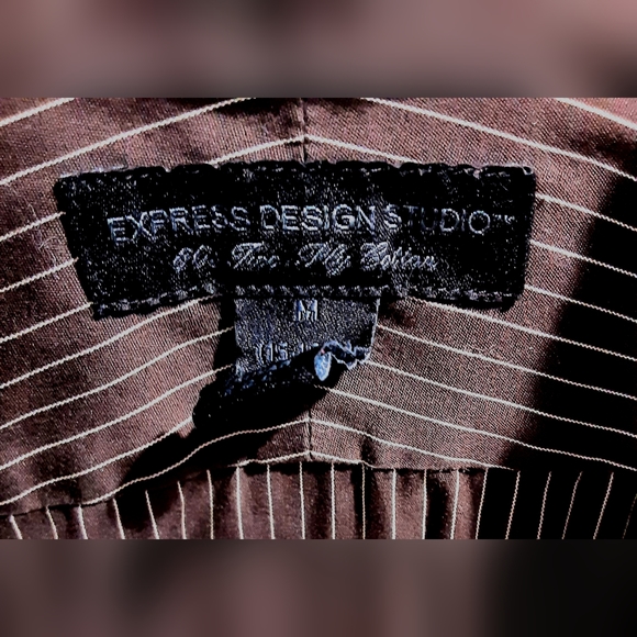 Express Modern Fit Brown Strip Button Up Shirt Mens M Long Sleeve Collared - Picture 4 of 8